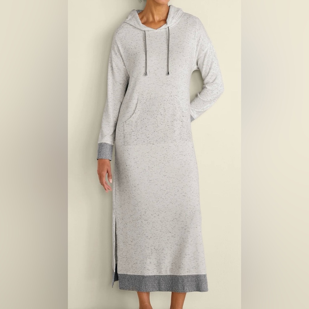 Soft Surroundings Lazy Day Lounge Side Split Dress - Light Heather Gray Hoodie